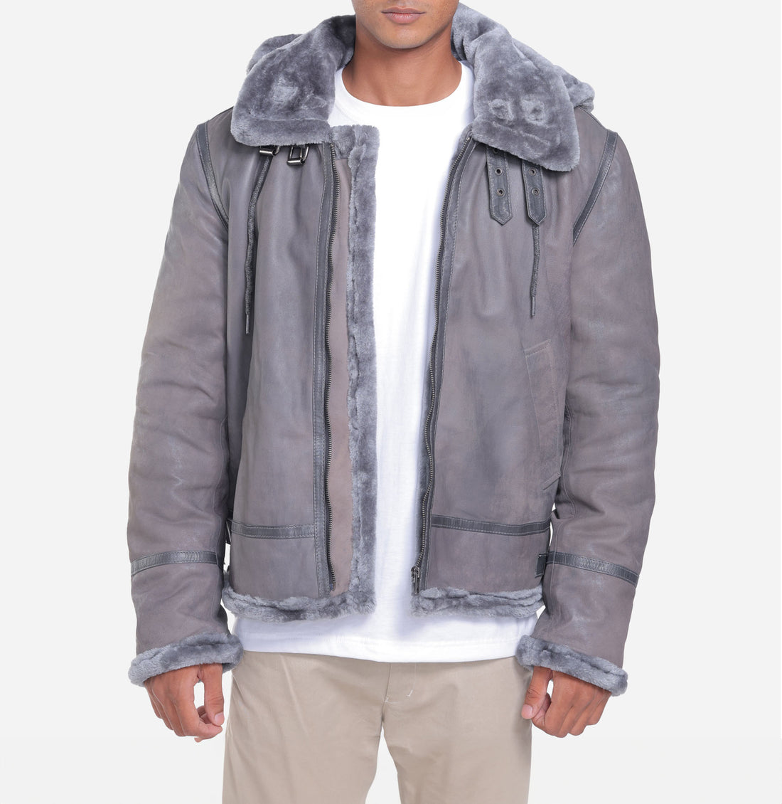 Edgar B3 Grey Leather Bomber Jacket