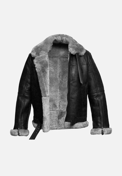 Boehne B3 Black Leather Bomber Jacket