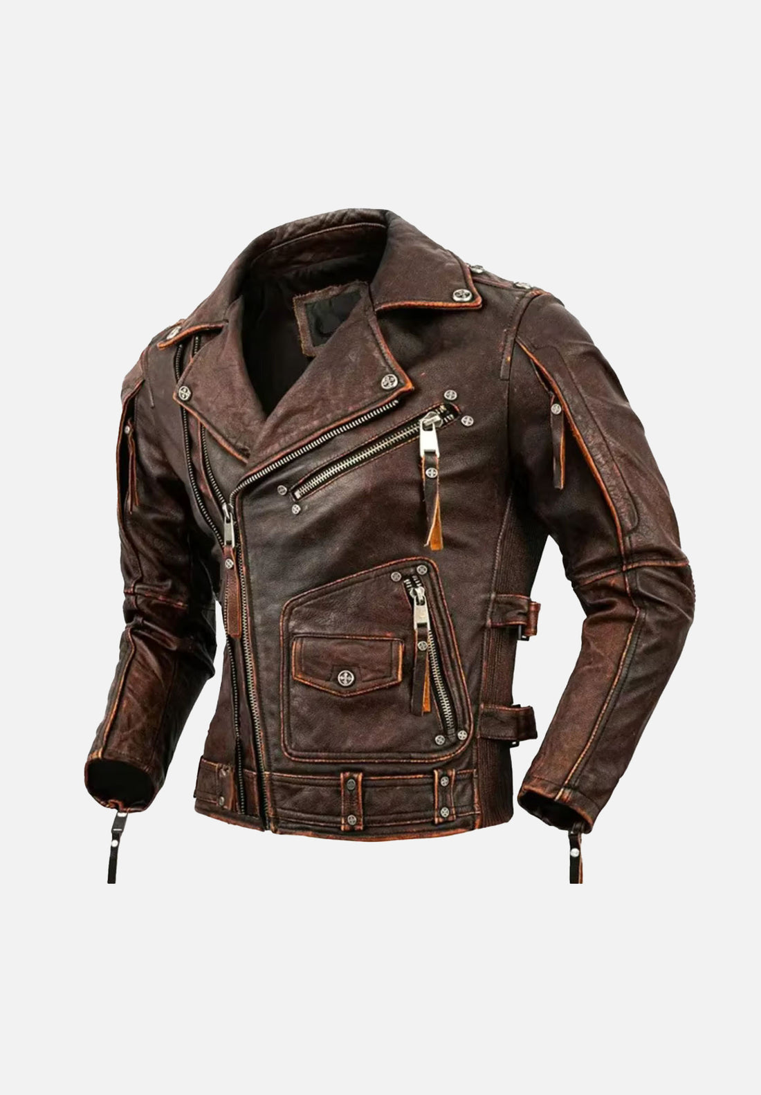 Duncan Brown Biker Leather Bomber Jacket