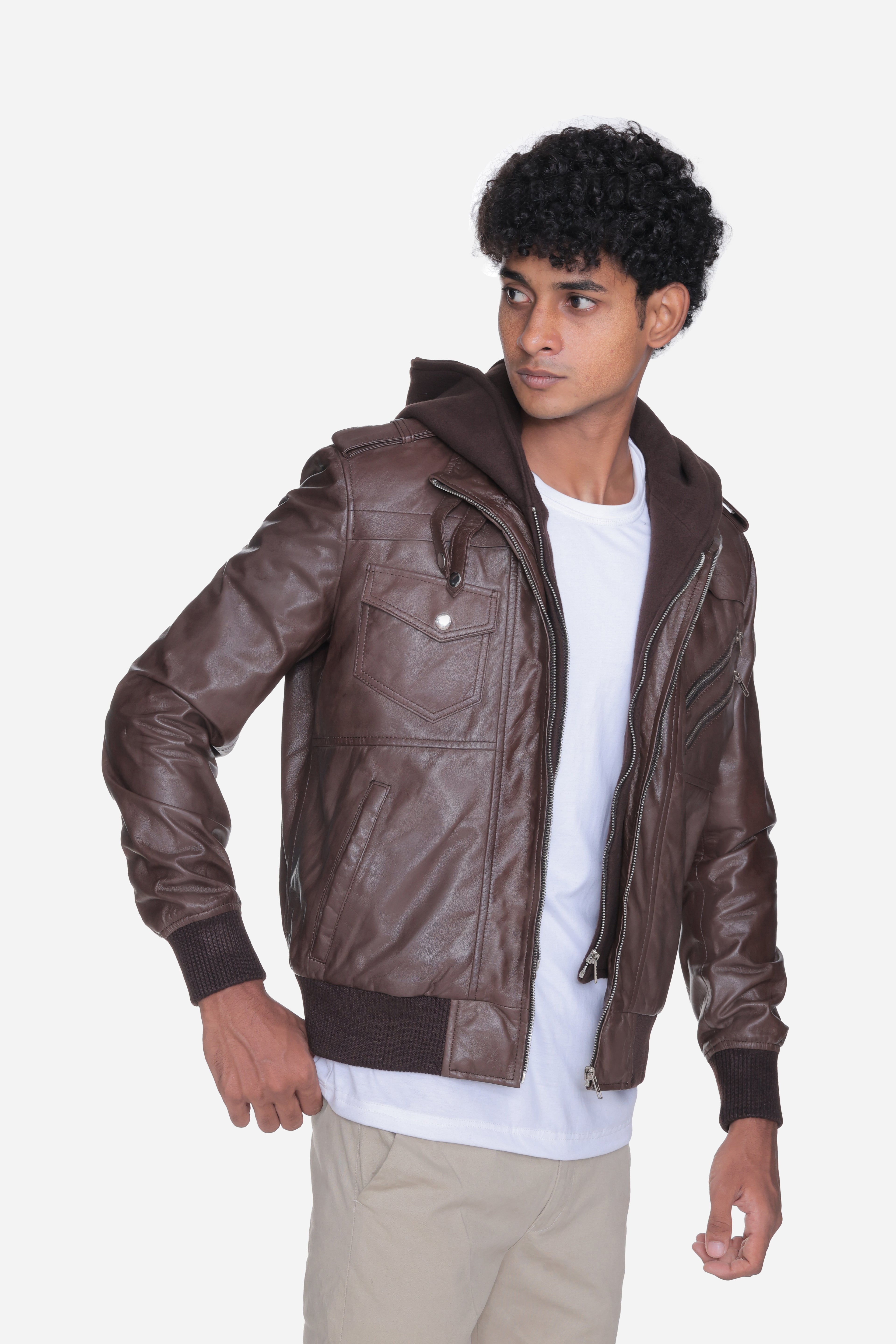 Zoghby Black Leather Bomber Jacket