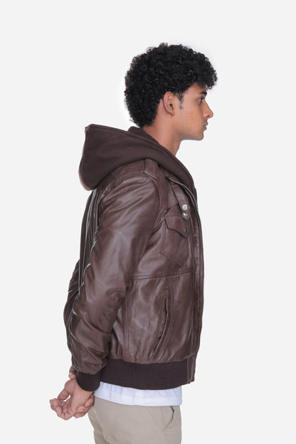 Zoghby Black Leather Bomber Jacket