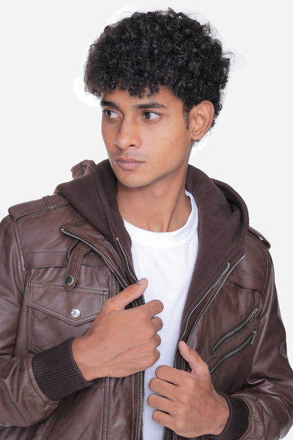 Zoghby Black Leather Bomber Jacket