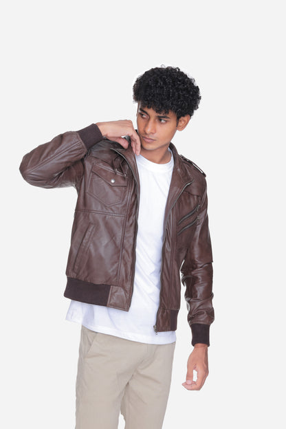 Zoghby Black Leather Bomber Jacket