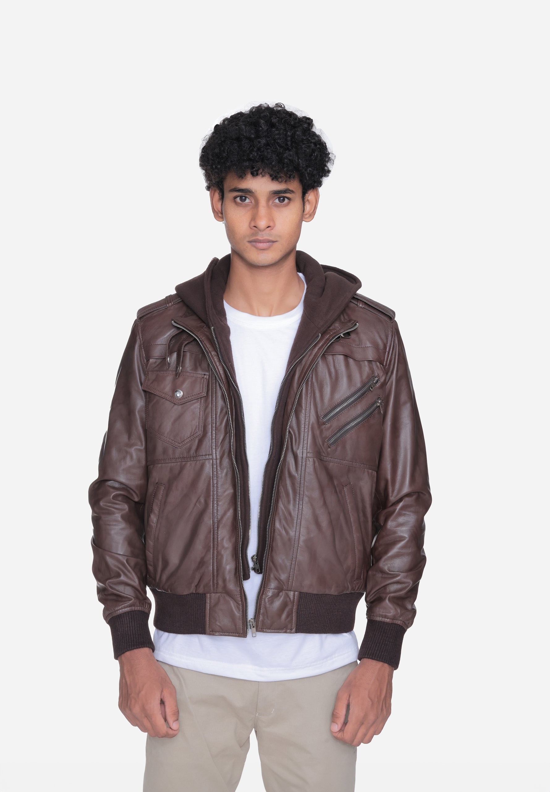 Zoghby Black Leather Bomber Jacket