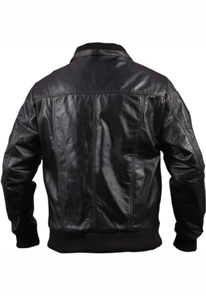 Woodring Black MA-2 Aviator Leather Bomber Jacket